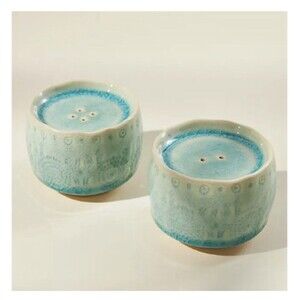 Anthropologie Old Havana Salt & Pepper Shaker Set Teal Ceramic Discontinued EUC